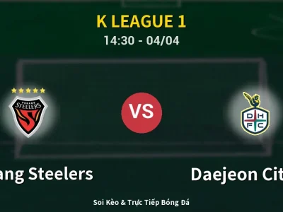 🔴 Trực Tiếp: Pohang Steelers 1-0 Daejeon Citizen – Link Xem K League 1 (Full HD)